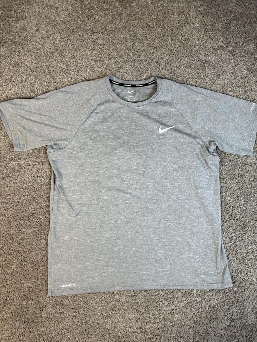 Nike Rash Guard Mens L Gray Swim Short Sleeve Dri-FIT Quick Dry Breathable